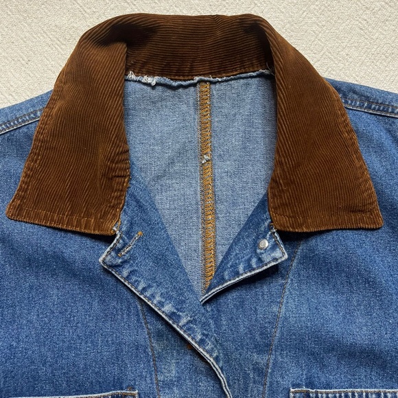 VTG Denim Embroidered Moose Pine Cones Canoe Cottage Chore Jacket XL - Picture 3 of 9
